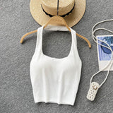 Summer Basic Halter Sexy Camisole Women Elastic Waist Design Slim Strap Top Korean Female Y2K Backless Beach