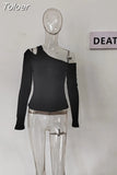 Fashion Women's Knitted Pullover Oblique Collar Long Sleeve Off Shoulder Hollow Out Sweater Female Autumn 2023 New