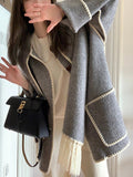 Fashion Women's Coats New Scarf Collar Loose Single Breasted Tassel Spliced Pockets Jackets Female Tide Autumn 2023