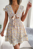 Tie Front Cutout Smocked