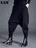 2022 New Spring Fashion Tide Black High Waist Elastic Pockets Patchwork Casual Woman Full Length Harem Pants