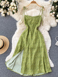 French Style Beach Dress Summer Women 2022 Split Backless A Line Vacation Zipper Ladies Slim Chiffon Mini