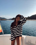 Ribbed Stripes Half-Zip Sweater Women Autumn Winter Clothing 2022 Oversized Pullovers Jumpers Femme Fashion Streetwear