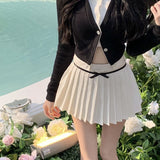 Kawaii Pleated Skirt Shorts Women Coquette Aesthetic Bow Patchwork High Waist Sexy A-line Mini Skirt Preppy Style