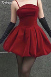 Pleated Ball Gown Mini Dress Red Sleeveless Princess Party Evening Elegant Strapless A-line Short Dresses High