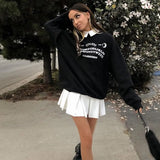 Graduation party American Street Fake Two-piece Pullover Women Long Sleeve Stand Collar Letter