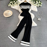 Suit Women's Korean Version Of Sleeveless Knitted Top Two Sets Of Leisure High-Rise Slim Straight Broad Leg