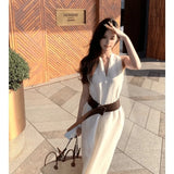 Babes Black V-Neck Hanging Neck Dress Femininity Summer Temperament Fascination Thin Sleeveless Temperament A-Character