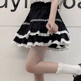 Black Lace Trim Ruffles Mini Skirt-Outfit