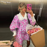 Fashion Print Women Dress 2022 Casual Chic Doll Collar Lantern Sleeve Mini Dresses Elegant Loose Patchwork Female