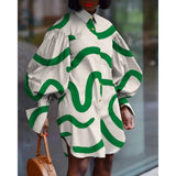 Print Colorblock Shirt For Women Lapel Collar Lantern Sleeve Button Through Blouse Female Korean Fashion Clothing