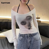 Sexy See Through Mesh Tops Thin Slim Semitransparent Top Tie Dye Grunge Aesthetic T-shirts Women Chic Clubwear