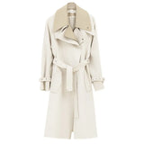 Women Beige Big Size Long Trench New Lapel Long Sleeve Loose Fit Windbreaker Fashion Tide Spring Autumn 2023