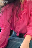 Blusas Mujer De Moda Sweet Ruffles Blouses for Women Loose V-neck Long Sleeve Folds Shirts Fashion Korean Sweet Y2k