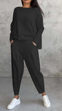 New Women's Pure Color Round-Neck Long-Sleeved Suit Women's Pocket Trousers Trousers
