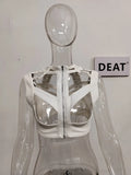 Fashion Women's Sleeveless Bandage Short Denim Tops And High Waist Solid Color Hollow Out Jeans Female Summer 2023