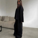 Women's Clothing 2025 Spring New Solid Color Round Neck Fashion Casual Broad Leg Trouser Sweater Set