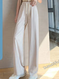 Slacks Women's Loose Summer Long Pants Soft Ice Silk Full-Length Black Wide Leg Pants Women Khaki High Waisted