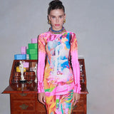 Toloer Women's Fall / Winter 2024 Fashion Print High-Stretch Long-Length Dress-Outfit