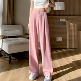 Toloer Leg Pants Women's Pants Down Loose High Waist Pink Trousers Spring And Autumn Suit Narrow Version Straight Leg Casual Floor Trousers-Outfit