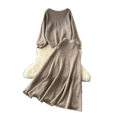 Windy Woman Languid Languid Breeze With Long-Sleeved Knitted Shirt + High Waist Swing Sweater Half-Dress