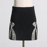 Toloer Fashion Suit Female 2024 Summer Diamond Bow Suit Short Two-Piece Package Buttock Skirt Skirt-Outfit