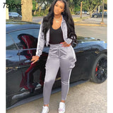 Reflective strip Patchwork 2 piece set women Tracksuit jacket Pants Set jogging femme Sportwear Matching Set two