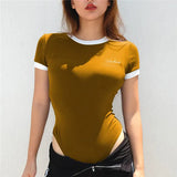 Rockmore Skinny Elegant Bodycon Bodysuit Women Casual Ladies Bodysuit Blue Short Sleeve O Neck Romper Jumpsuit Office