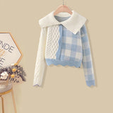 Spring New Elegant Women's Pants Set Fashion Plaid Sweater Button Jeans Two-piece Casual Wear Female Trousers