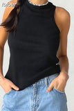 Summer Round Neck Sleeveless Cut Out Sexy Crop Off Shoulder Solid 2023 Skinny Sport Short Tops Female Fashion