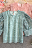 Women Blouses O-neck Puff Sleeve Crochet Floral Shirts Chic Hollow Out Blouse Lace Sweet Temperament Tops