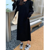 Women Green Knitting Big Size Long Dress New Round Neck Long Sleeve Loose Fit Fashion Tide Autumn Winter 2022