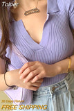 Women Polo Shirts Short Sleeve Knit T-shirt Plain Women Ribbed V-neck Crop Top Solid Slim Cropped Tees 2023