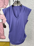 Loose Print Colorblock T Shirt For Women V Neck Sleeveless Summer T Shirts Female Korean Fashion Clothing 2022