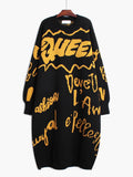 Women Printed Big Size Long Knitting Dress New Round Neck Long Sleeve Loose Fit Fashion Tide Autumn Winter 2022