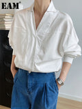 Women White Elegant Big Size Blouse New V-collar Long Sleeve Loose Fit Shirt Fashion Tide Spring Autumn 2023