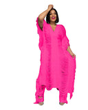 Toloer New Women's Pure Color Handmade Knit Hollow Tassel Suit-Outfit