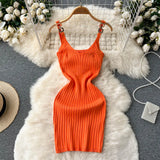 Women Sexy Knitted Pencil Dress Sleeveless Off Shoulder Elastic Slim Party Dresses Summer Fashion Sheath Strap