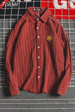 Striped Men's Shirt Long Sleeve Harajuku Japanese Fashion Casual Women Shirts Blouse Autumn Moon Cloud Embroidery