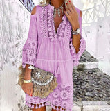 tassel boho dress women v Neck seven sleeve loose short dresses femme holiday bohemian chic dress plus size