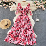 Elegant Women Floral Print Summer Dress Sexy Spaghetti Strap 2022 Sleeveless Backless Maxi Long Beach Holiday