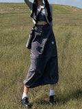 Vintage 90s Cargo Skirt Long Women Autumn Casual High Waist Detachable Patchwork A-line Midi Dress Korean
