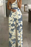 Suit Women Summer Sexy One Shoulder Print Loose Wide Leg Jumpsuits Elegant Office Lady Party Jumpersuit Women