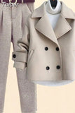 Autumn Winter Wool Suit Jacket Jacket Long Sleeve Knitted Sweater Casual Trousers Three Piece Set Elegant Women's Pant