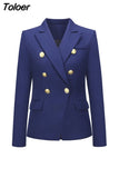 High Quality 2023 New Designer Blazer Women's Double Breasted Pocket Lion Buttons Slim Plaid Blazer Jacket