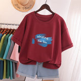 100% Cotton L-6XL T Shirt Letter Print Tshirt Short Sleeve Women's Top Summer Casual Couple O Neck Oversized T