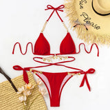 2021 New Sexy Pearl Crystal Swimwear Women Swimsuit Female Push Up Biquini Brazilian Bathing Suit Beachwear Swimming