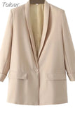 MODA Women Fashion Front Button Office Wear Blazer Coat Vintage Long Sleeve Flap Pockets Female Outerwear Chic Vestes