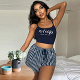 Sling Pyjamas Women's Sleet Shorts Set Letter Striped Print Lady's Home Clothes Can Be