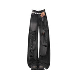 Multi-Pocket-Hole-Wear Jeans Women's Summer 2025 New High-Waist Design Wide-Legged